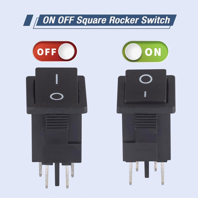 VEXUNGA Mini Rocker Switch On Off 4 Pin 2 Position 10A 250V Black Boat Rocker Toggle Switch KCD1 SPST Snap-in Square Switches for Car Marine Home Appliances (Pack of 10pcs) - Image 3